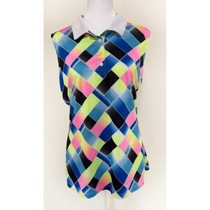 Fila Sport‎ Womens Sleeveless Golf Polo Top Geometric Print Size L